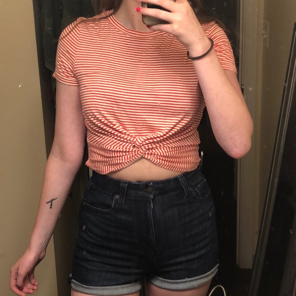 Red and White Striped Crop Top